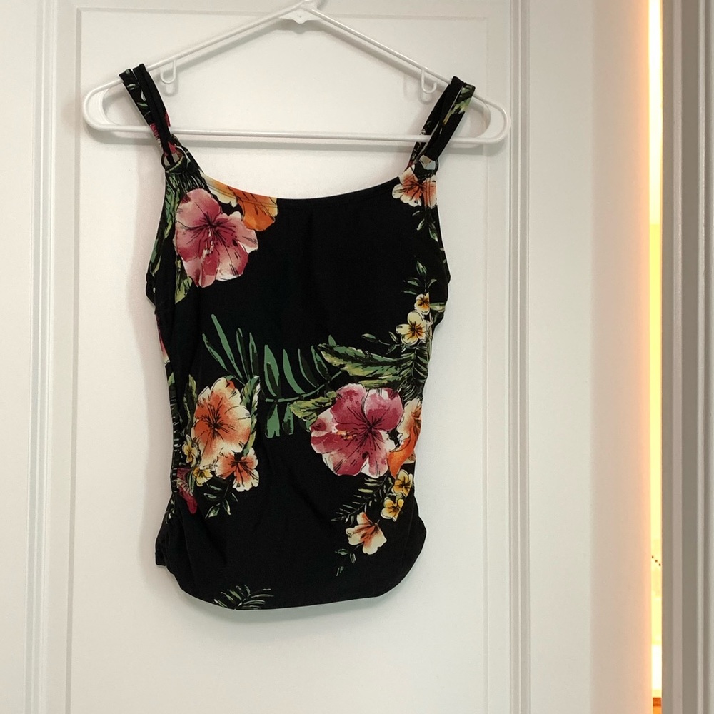Kona Sol black tropical floral tankini